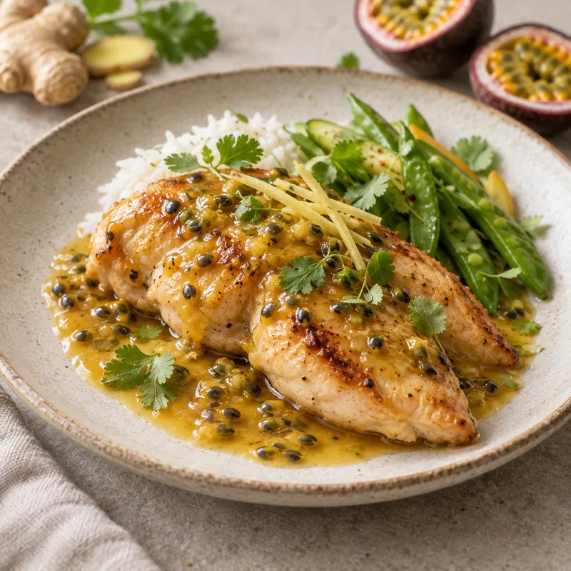 Filets de poulet à la sauce fruit de la passion et gingembre